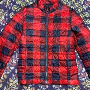 Lands' End Red and Blue Plaid puffer